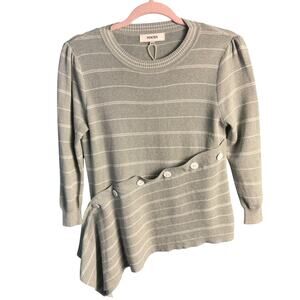 Porter Asymmetrical Button Detail Striped Knit Sweater XS Sage Green